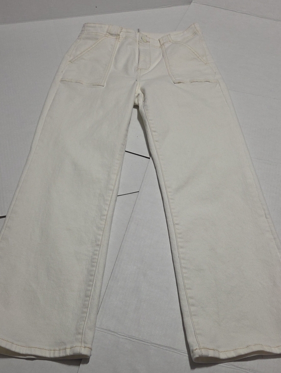 Risen Jeans Denim - Cream Wide-Leg Jeans with Utility Front Pockets